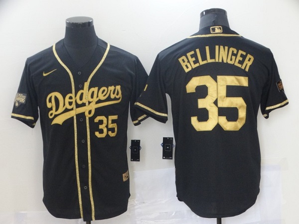 Men's Black Gold Los Angeles Dodgers #35 Cody Bellinger Cool Base Stitched Baseball Jersey